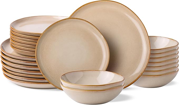 AmorArc Ceramic Dinnerware Sets,Handmade Reactive Glaze Stoneware Plates and Bowls Set,Highly Chip and Crack Resistant | Dishwasher & Microwave Safe Dishes Set,Service for 8 (24pc)