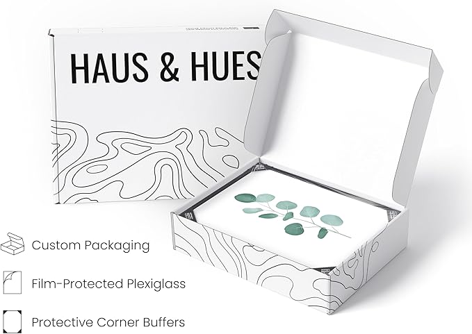 HAUS AND HUES Botanical Wall Art - Plant Decor, Tropical Leaf Print, Green Leaves Pictures, Sage Green (Black Aluminum Frame, 11x14)