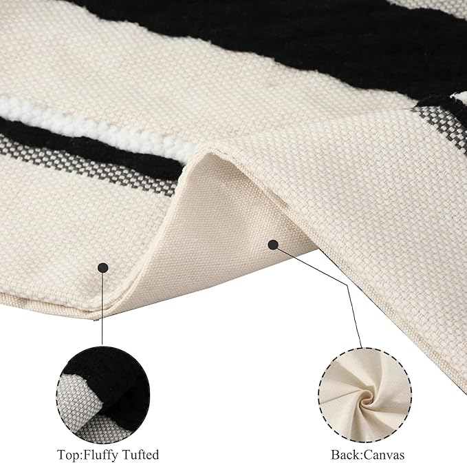 Tosleo Boho Throw Pillow Covers 18x18 Set of 2 Striped Decorative Pillow Cases Accent Chenille Pillowcases Farmhouse Cushion Case Bohemian Nuetral Textured Pillow Cover,Black and White