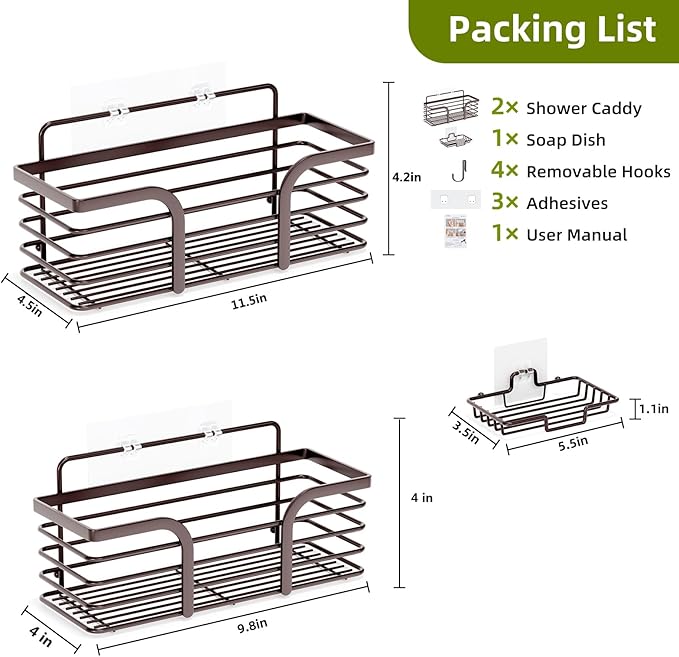 Yougai Shower Caddy 3 Pack, No drilling Stainless Steel Hanging Shower Organizer Set, Strong Adhesive Shower Organizer for Bathroom Storage, Waterproof & Large Bearing Weight Organizer Shelf