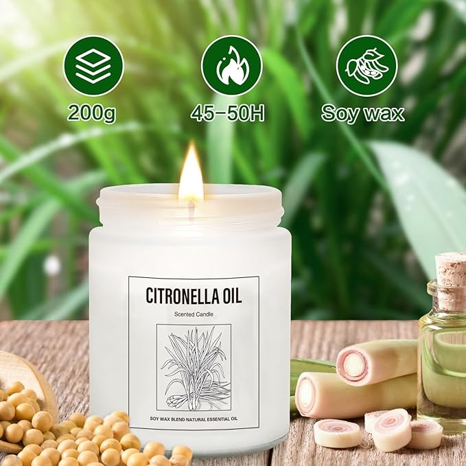 6 Pack Citronella Candles Outdoor - 42Oz Natural Soy Wax Candle Set, 300 Hour Long Lasting Scented Candles for Camping, Backyard & Patio