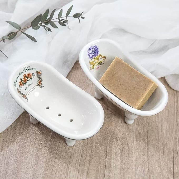 1 Piece 5.6" Ceramic Mini Clawfoot Slipper Bathtub Soap Dish Vintage Decortative Soap Dish