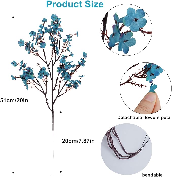 AILANDA 6 Bundles Babys Breath Fall Flowers Faux Gypsophila Bouquet Real Touch European Fake Silk Flowers for Home Wedding Bouquets Floral Arrangement Party Table Garden Autumn Decor (Peacock Blue)