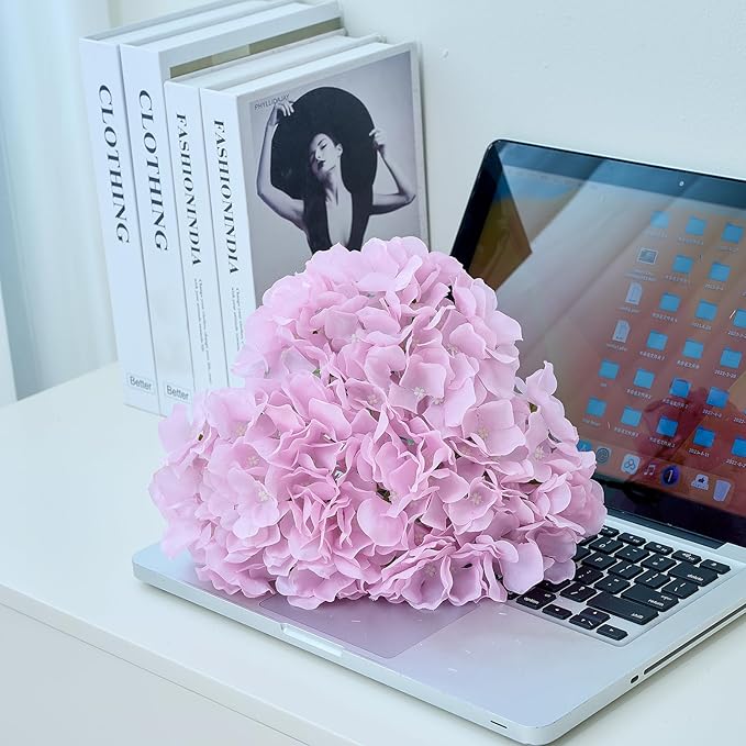 Artificial Hydrangea Flowers Mauve Lavender Heads 10 Fake Hydrangea Silk Flowers for Wedding Centerpieces Bouquets DIY Floral Decor Home Decoration with Stems(VASE NOT Included)