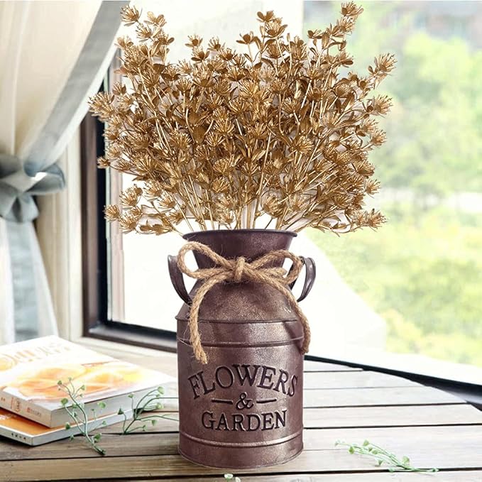 Christmas Artificial Flowers, Golden Baby Breath Gypsophila Plastic Plant Fake Plants for Wedding Bridal Bouquet Party Indoor DIY Home Office Table Centerpieces Arrangements Decoration - Gold 3 Pack