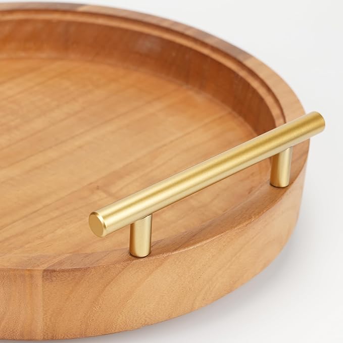 Set of 2 Wood Decorative Trays with Handles 12 Inch Round Decorative Tray for Room Decor, 2 in 1 Counter Decor Trays for Coffee Table,Round Tray for Storage and Display