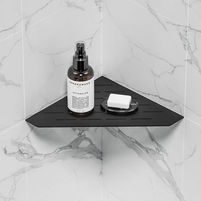 Matte Black Corner Shelf, Floating Corner Shelves for Tile Wall, Tile Shower Shelf, 304 Stainless Steel Wall Storage Shelves for Bathroom, No Drilling, 10 Inch, 1 Pack