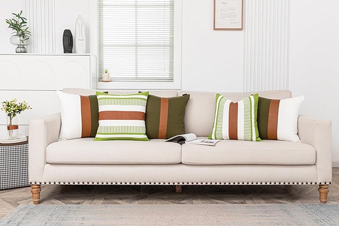 18x18 Throw Pillow Covers Set of 2 Farmhouse Rustic Pillow Case Decorative Boho Cushion Cover for Living Room Sofa Bed Couch Accent Faux Leather Pillow Cover,Grass Green