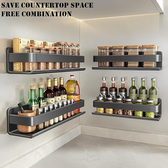 Stainless Steel Detachable Wall Mounted Floating Shelves for Kitchen, Bathroom, Baking Paint Process, Corrosion and Rust Resistant, Set of 1 Gray