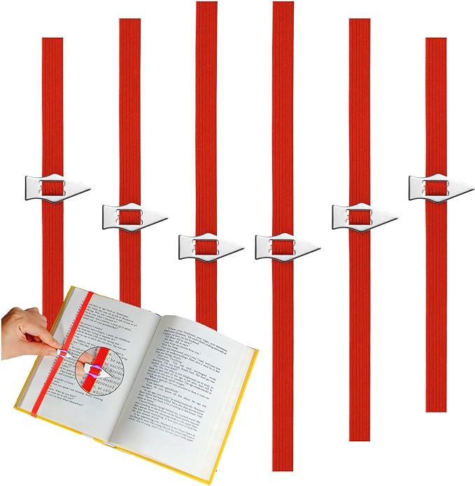 Elastic Bookmark,6 Pack Book Marks with Pointer Perfect for Book Reading-Mark Last Place,Planner Bookmarks for Reading Women,Men,Kids,Book Lovers(Red)