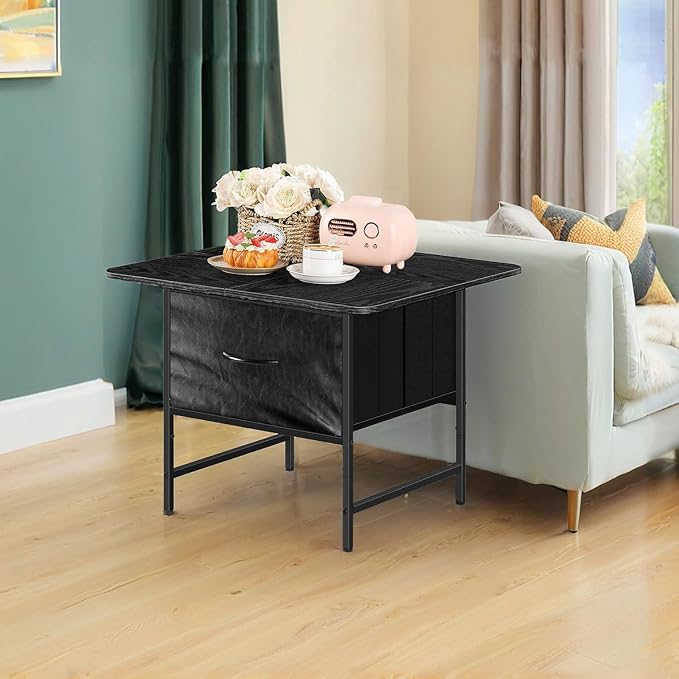 Black Coffee Tables for Living Room Modern Square Coffee Table with 2 Storage Drawers Small Coffee Tables for Small Spaces Wooden Center Table for Living Room Bedroom Guest Room