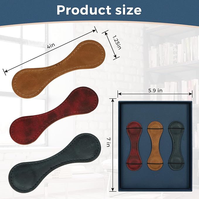 3Pcs Magnetic Leather Bookmarks for Men Women Book Lovers Handmade Natural Leather Bookmark Box Set Perfect for Birthday Gifts Teachers Appreciation