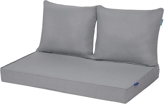 Outdoor Loveseat Cushion Set 46'' x 26'', Outdoor Deep Seat Cushions for Patio Furniture, Water Repellent Outdoor Seat Cushion and Couch Back Cushions for Bench, and Swing (Light Grey)