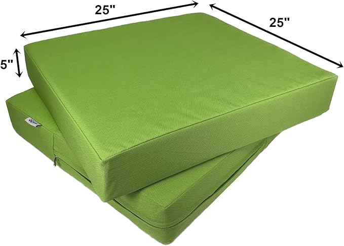 2 Pack 25X25X5 Inch Outdoor Water-Resistant Cushion Pillow Replacement Covers Only with Zipper for Patio Furniture, Sofa, Loveseat, Deep Seat Chair in Green Color