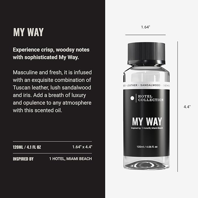 Hotel Collection - My Way Essential Oil Scent - Luxury Hotel Inspired Aromatherapy Scent Diffuser Oil - Lush Sandalwood, Warm Virginia Cedar, & Beautiful Iris - 120mL