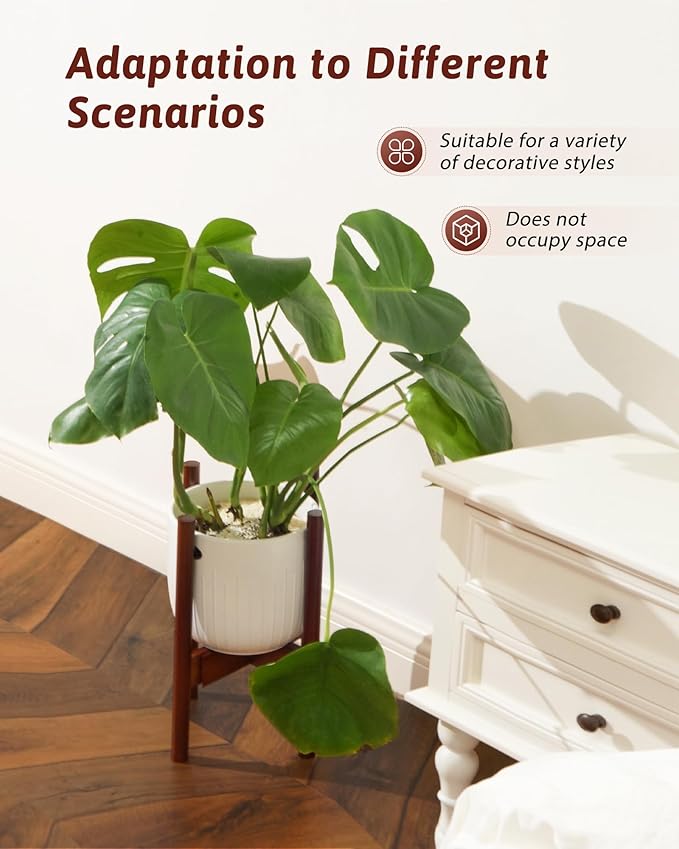 Adjustable Plant Stand Indoor, Bamboo Plant Stand Fits 8 9 10 11 12 Inches, Small Corner Planter Holder for Indoor Plants, Single Floor Plant Stands for Living Room Balcony, Reddish Brown