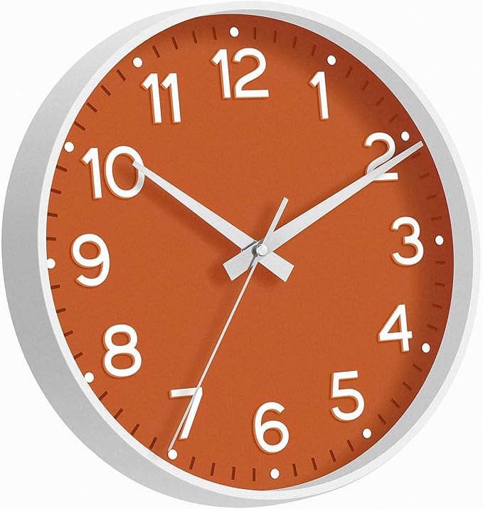 Wall Clock, Silent Wall Clocks Battery Operated 8 Inch-Modern Non Ticking Analog Clock Decorative for Kitchen Office Bathroom Bedroom(Orange)