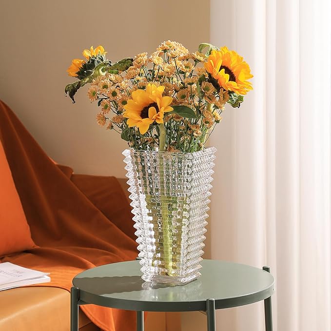 MCMCNCUIU Crystal Vase, Large Crystal Vases for Flowers, Large Flower Vase, Modern Clear Vases for Living Room, Bedroom, Kitchen, Dining Table, Mantle, Wedding, 11 Inches