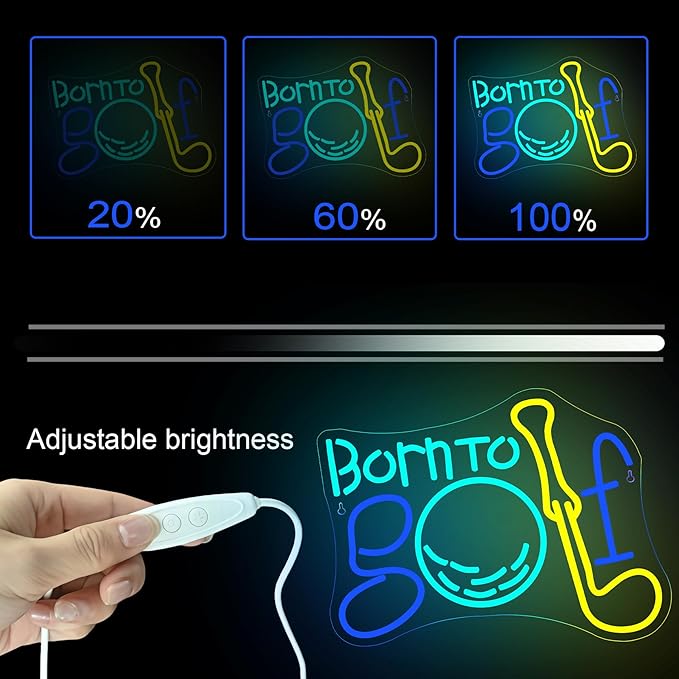 NOSUN Born to Golf Neon Sign Golf Neon Signs for Wall Decor, LED Sign Colorful Neon Light Sign Neon Lights with Dimmable Encourage Neon Signs for Bedroom Bar Club Apartment Home Party Neon Wall Sign.