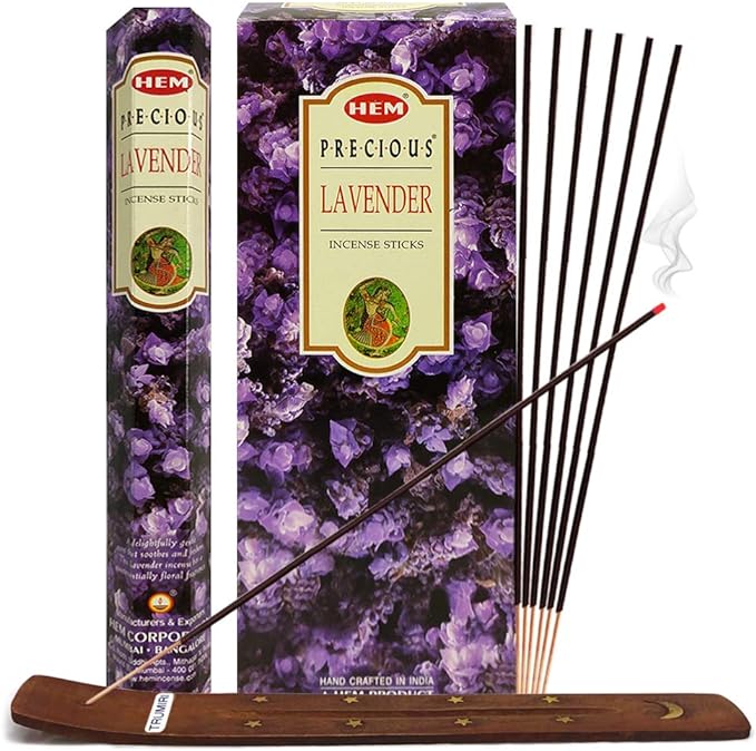 TRUMIRI Incense Stick Holder Bundle with Hem Precious Lavender 20g Incense Sticks - Pack of 6 (Approx 120 Sticks)