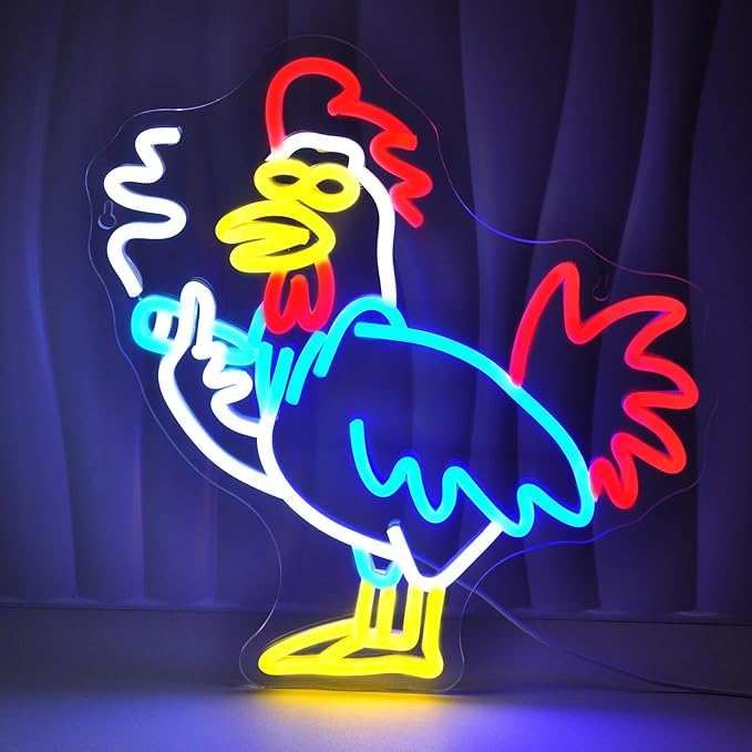 Rooster Neon Signs for Wall Decor LED Light Sign for Room Decor Aesthetics Light Up Sign for Birthday Party Decoration Aesthetics USB Powered