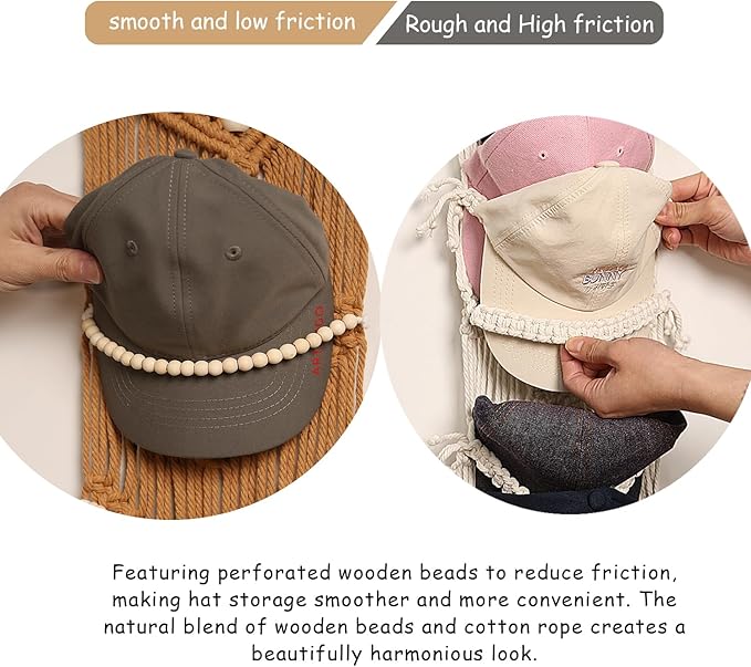 Ball Cap Hanger-1 Pack-Boho Macrame Cap Holder Wall Hat Organizer for Baseball Cap Holder Over Door, Hat Rack for Wall, Cap Rack for Decoration and Display(Brown)