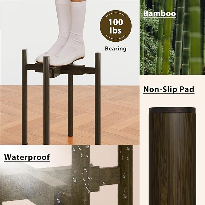 Adjustable Plant Stand Indoor, Bamboo Plant Holder 8 to 12 Inches, Small Tall Planter Stand for Indoor Plants, Single Floor Plant Stand for Living Room Balcony Bedroom, Tea Brown