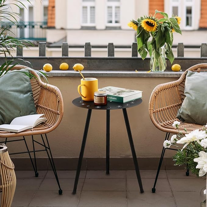 Outdoor Side Table Set of 2 Patio Side Tables for Outside Black End Tables Small Outdoor Table Round Patio End Table Modern Metal Side Table Outside, Patio, Indoor, Bedroom, Living Room, Small Spaces