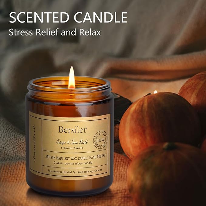 Aromatherapy Candles, Scented Candles, 7 OZ Sage Sea Salt Candles, Stress Relief and Relax for Home & Bedroom Gift for Women Birthday Christmas, Soy Wax Candle