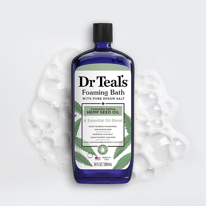 Dr Teal's Foaming Bath with Pure Epsom Salt, Cannabis Sativa Hemp Seed Oil, 34 fl oz (Pack of 4)