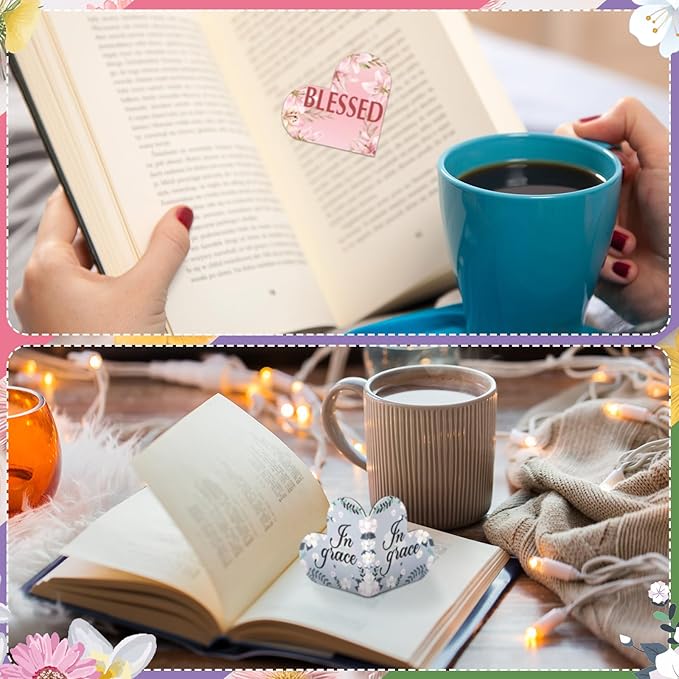 48 Pcs Christian Bible Magnetic Bookmarks for Women Religious Heart Bookmark with Bible Verses Magnetic Page Clips Floral Inspirational Gifts for Church Reading Book Lovers Mother's Day