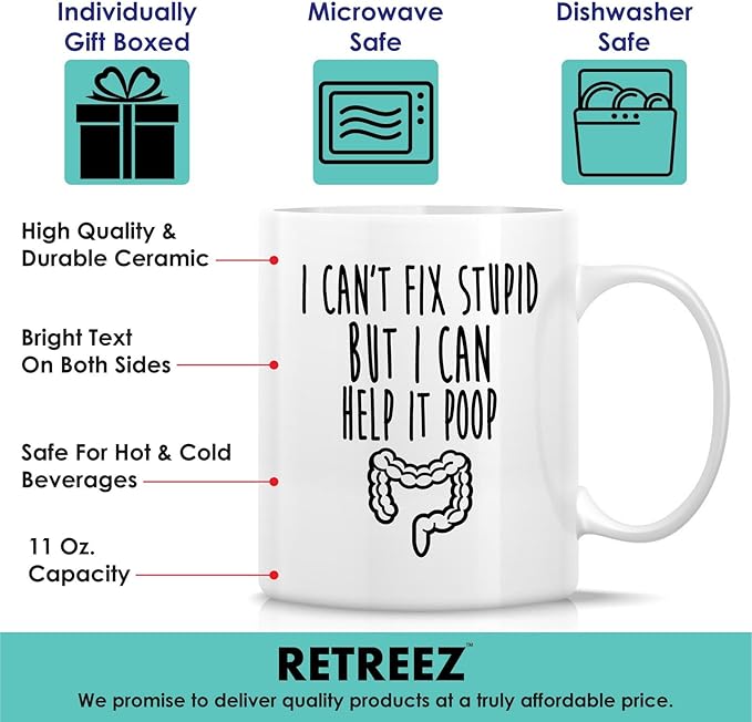 Retreez Funny Gastroenterologist Mug - 11 Oz Ceramic Coffee or Tea Cup - Intestines I Can Help It Poop Mug - Humorous Gift for Proctologist, Gastrointestinal Experts, GI Doctors - Appreciation Gift