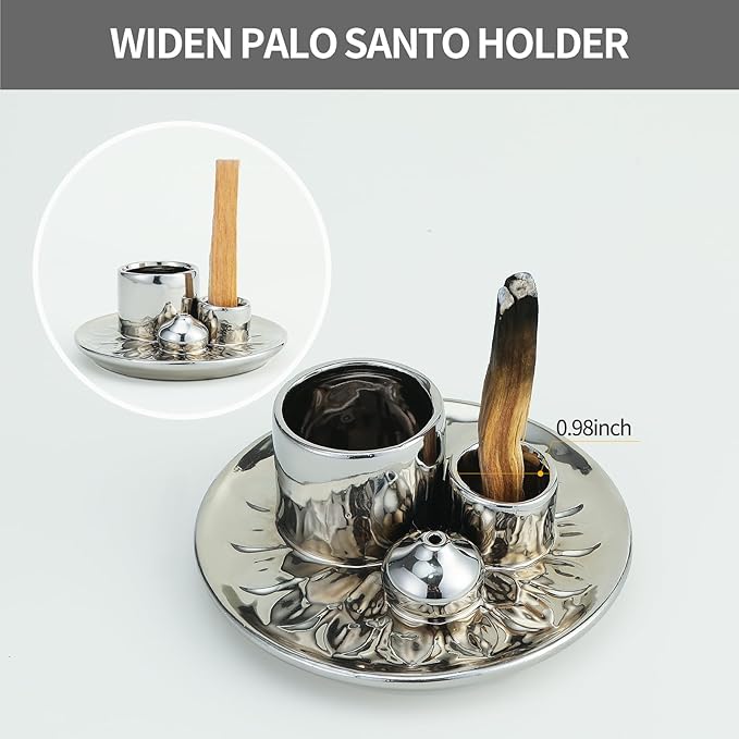 Palo Santo Sticks Holder, Multi-Purpose Handmade Ceramic Incense Burner for Palo Santo Incense Sticks, Sage Holder for Burning, Ash Catcher Tray for Meditation Yoga Room (Sliver)