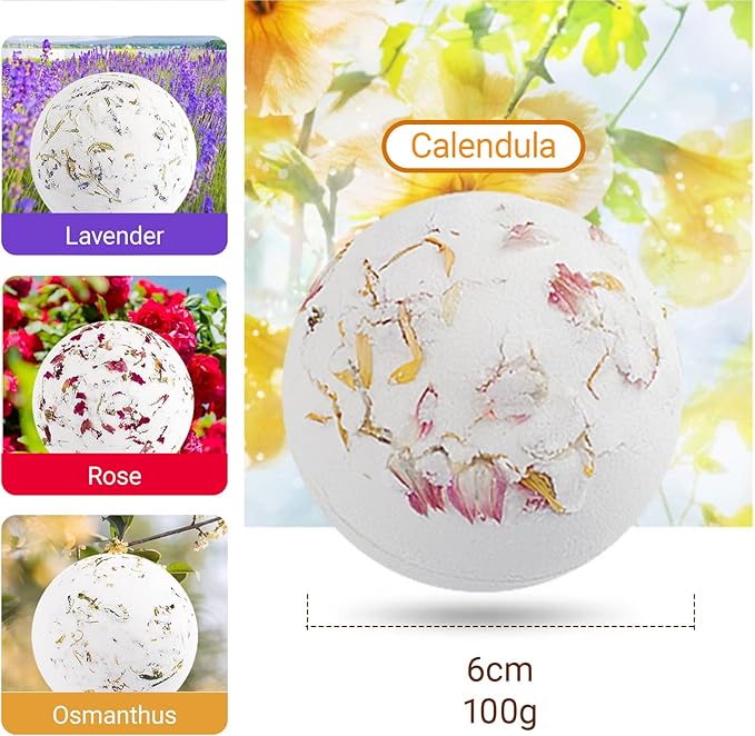 4 Pack Bath Bombs for Women Garden Collection Spa Gift Set with Natural Chamomile Lavender Rose Sea Salt Relaxing Moisturizing Birthday Gift for Her Bubble Bath Skincare