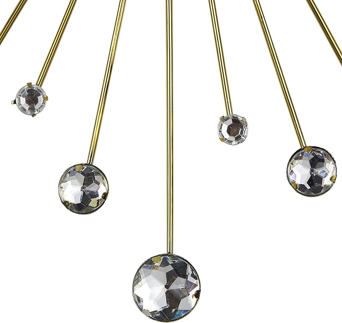 Deco 79 Metal Starburst Decorative Wall Clock With Crystal Accents for Home and Room, 14" x 1" x 14", Gold