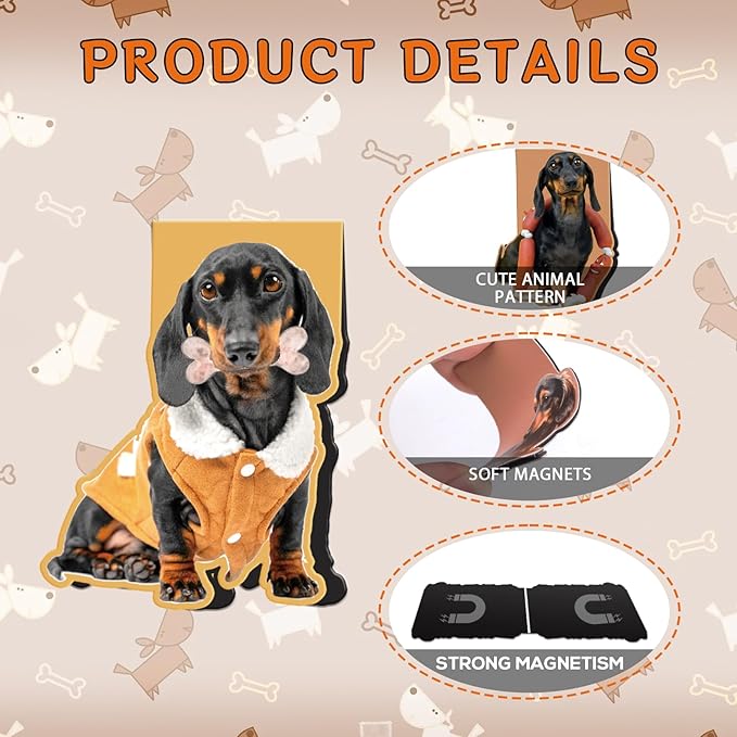 Dachshund Magnetic Bookmark Gifts - 8 Pcs Sausage Pet Dogs Magnetic Bookmarks Dog Book Mark Magnets Page Marker Clip Gift for Dachshund Lovers Students Teacher School Reading Book Marks