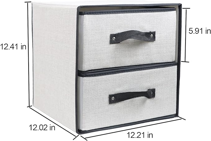 Linen Closet Organizer and Storage, Fabric Storage Drawer Organizer with 2 Drawers for Underwear, Sock, Bra, Small Items, 121212 INCH (Gray)