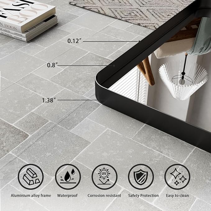 Koonmi Black Bathroom Mirror for Wall, 30x40 Inch Matte Metal Deep Framed Rounded Corner Wall Mirror, Shatterproof Tempered Glass for Farmhouse Bedroom Entryway, Vertically or Horizontally