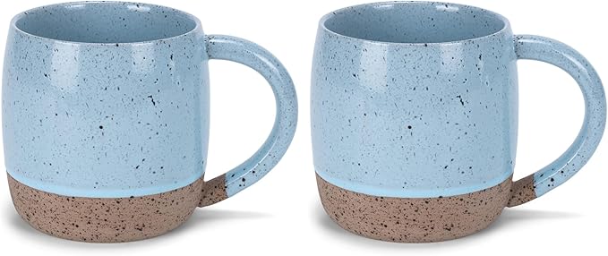 Elanze Designs Speckled Raw Bottom 17 ounce Ceramic Mugs Pack of 2, Ice Blue