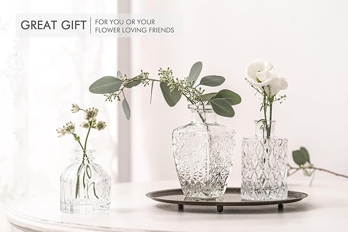 Glass Bud Vase Set of 32 - Clear Bud Vases in Bulk, Small Vases for Flowers, Cute Vases for Centerpieces, Mini Vintage Vase for Rustic Wedding Decorations, Home Table Flower Decor