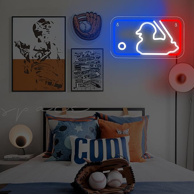 FMXD150 Neon LED Sign for Wall Decor, Man Cave, Bedroom - Baseball USB Powered Light Up Sign, Size 13.8 * 7.9 inches