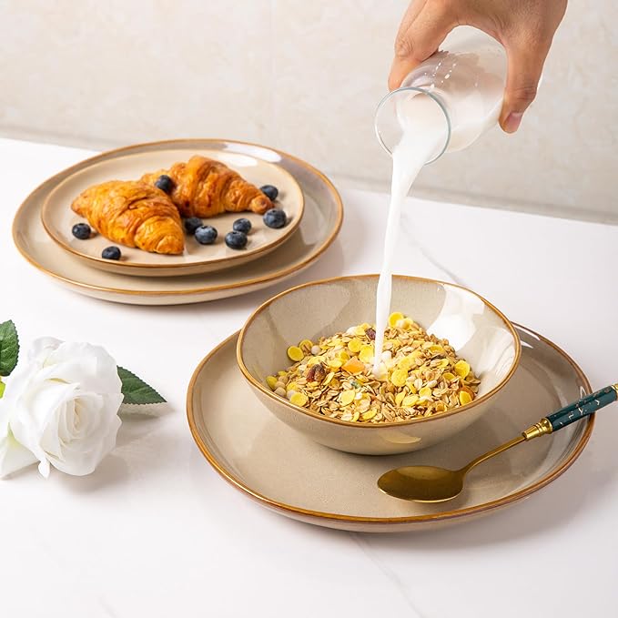 AmorArc Ceramic Dinnerware Sets,Handmade Reactive Glaze Stoneware Plates and Bowls Set,Highly Chip and Crack Resistant | Dishwasher & Microwave Safe Dishes Set,Service for 8 (24pc)