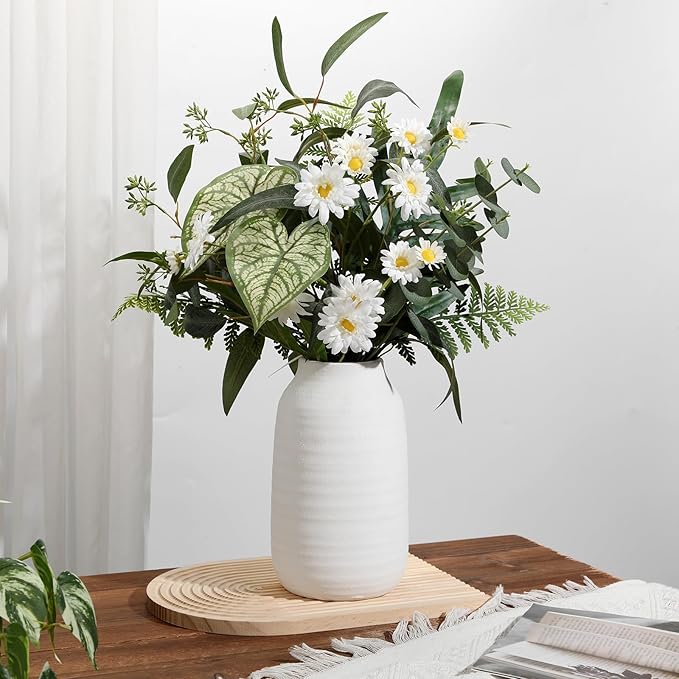 Briful 9.4'' Rustic Ivory Ceramic Vase, Vintage Farmhouse Decor, Whitewashed Terra Cotta Antique Pottery Pampas Vases for Home Living Room Kitchen Mantel Table Shelf Decorations