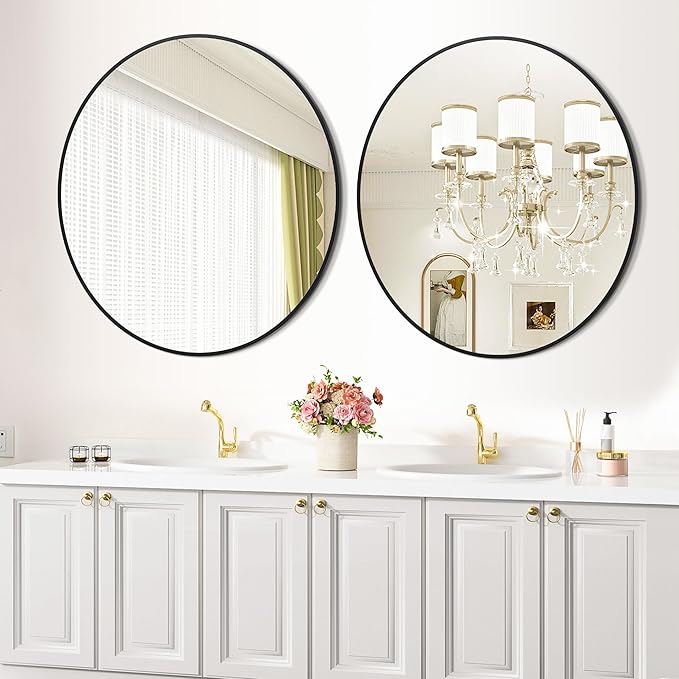 IDEALHOUSE 30 Inch Black Round Wall Mirror, Circle Mirror Metal Frame for Bathroom, Vanity, Entryway, Bedroom, Living Room, Wall Mounted Modern Rustic Decor