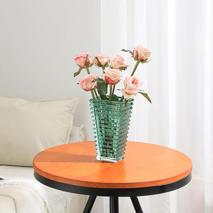 MCMCNCUIU Crystal Vase, Large Crystal Vases for Flowers, Large Flower Vase, Modern Green Vases for Living Room, Bedroom, Kitchen, Dining Table, Mantle, Wedding, 9 Inches
