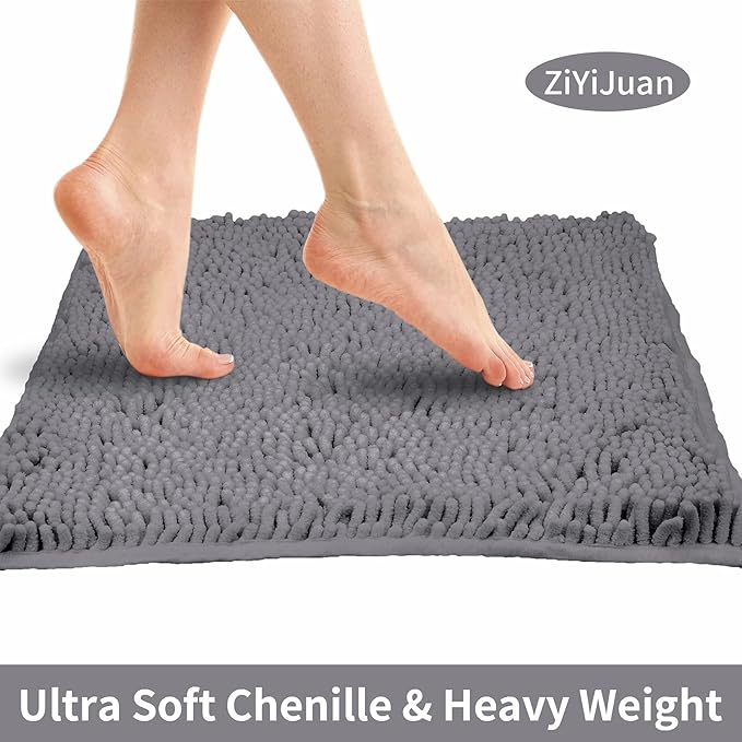 ZiYiJuan Bathroom Rugs, Super Absorbent Luxury Shaggy Chenille Bath Mats,Dark Gray 17x24
