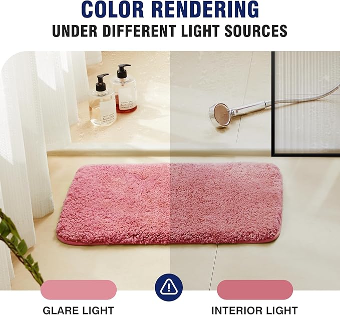 TECHMILLY Super Soft Shaggy Bathroom Runner Rugs, Absorbent Thick Non Slip Microfiber Bath Rugs, Quick Dry Machine Washable Bath Mat for Hallway Bathroom Floor, Bathtub and Shower 17"x47" Pink