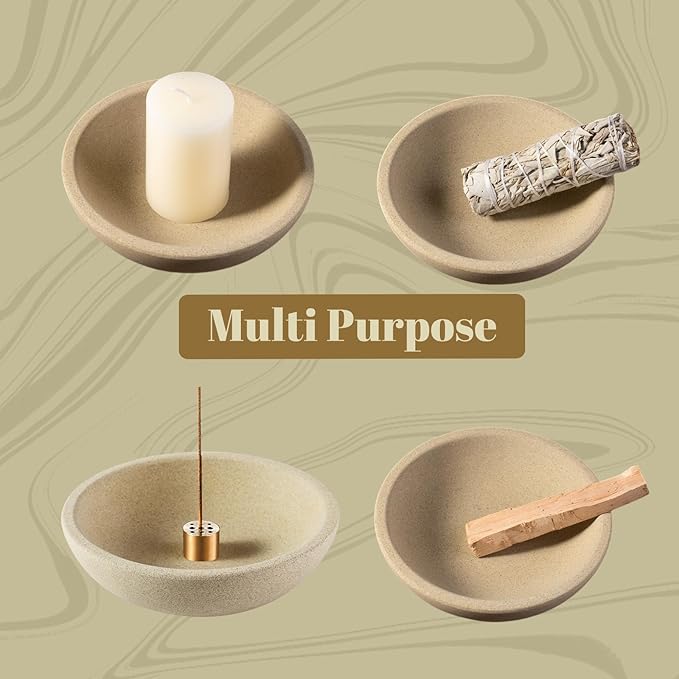 Koville Sandstone Incense Holder, Incense Holder for Sticks with 9 Holes, Natural Stone Incense Burner Ash Catcher for Meditation Yoga SPA, Incense-Sticks Holder(Brown)