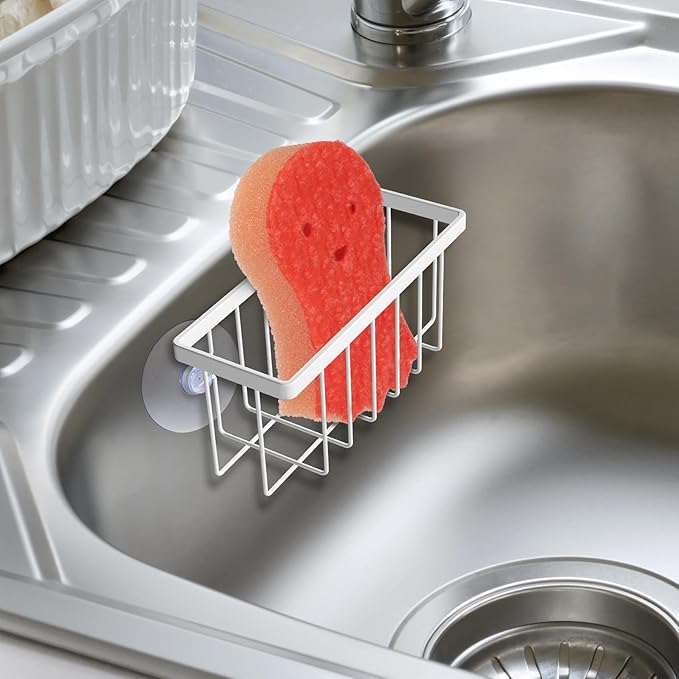 Kitchen Sponge Holder,Sponge Holder for Kitchen Sink Suction, Sink Caddy (White)