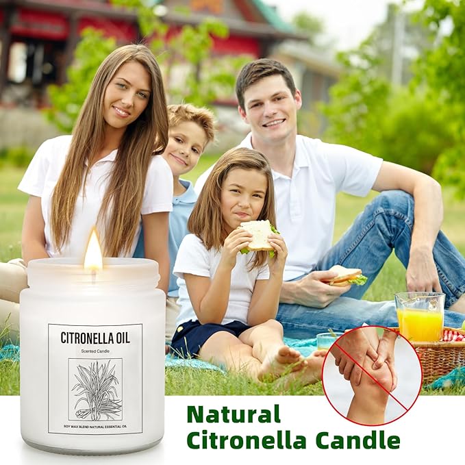 6 Pack Citronella Candles Outdoor - 42Oz Natural Soy Wax Candle Set, 300 Hour Long Lasting Scented Candles for Camping, Backyard & Patio